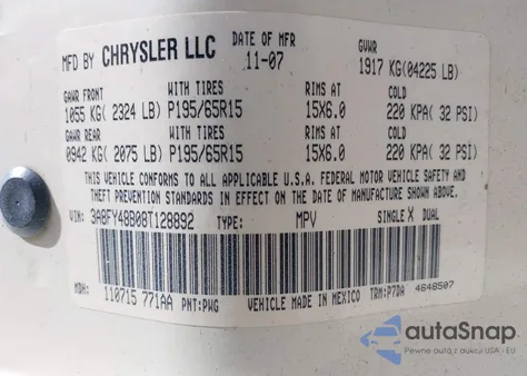 2008 Chrysler Pt Cruiser Lx z USA, uszkodzony, nr VIN 3A8FY48B08T128892